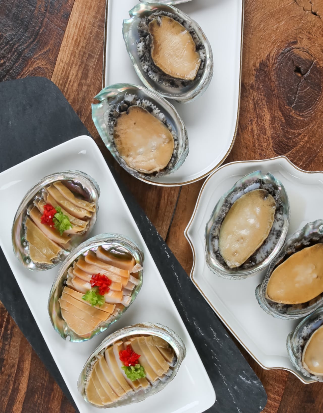 전복 4종 라인업 컷 - 활전복·죽·장 비교